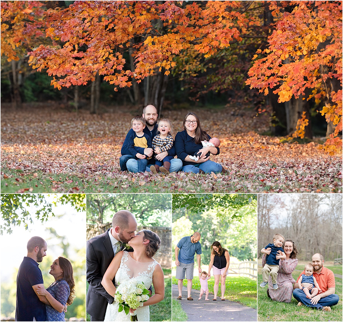 One couple photographed over eight years from engagement to family of five