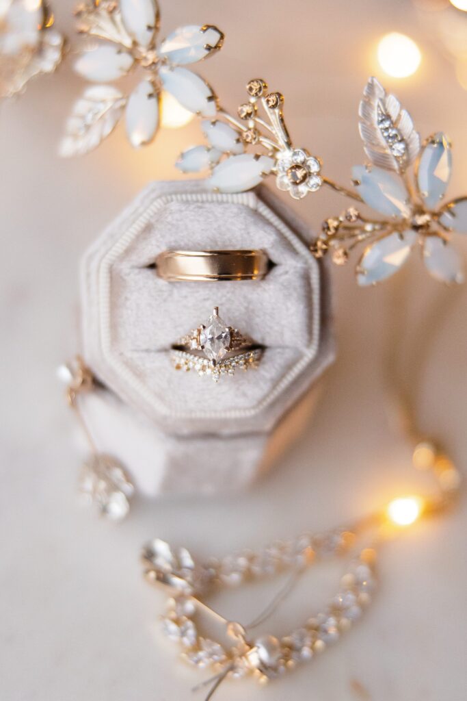 Grogan's Jewelers, Vow'd Weddings by Altar'd State, Wedding detail phtoography, wedding rings, diamond engagement ring, fairy lights