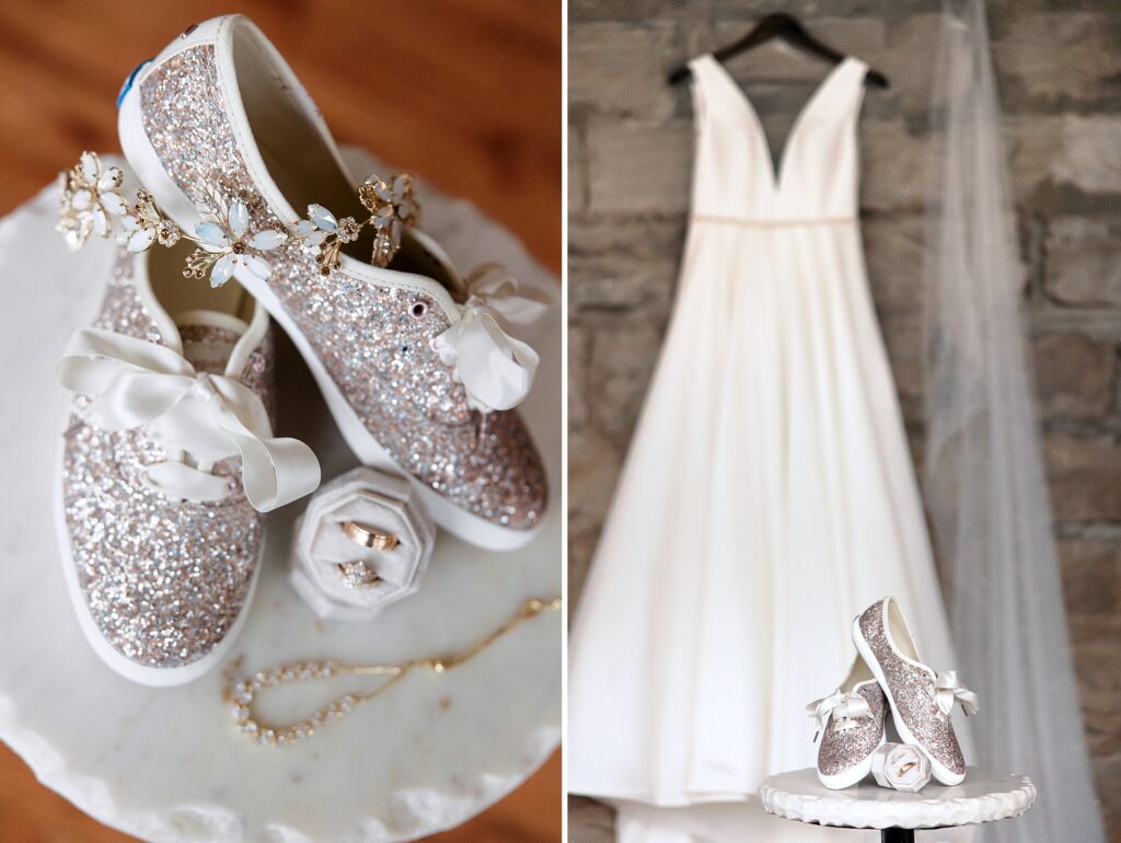 Jenny Yoo NYC, Birch on Main in Huntsville, wedding gown, Keds, sparkly sneakers, wedding details, Grogan's Jewelers, Vow'd Weddings by Altar'd State