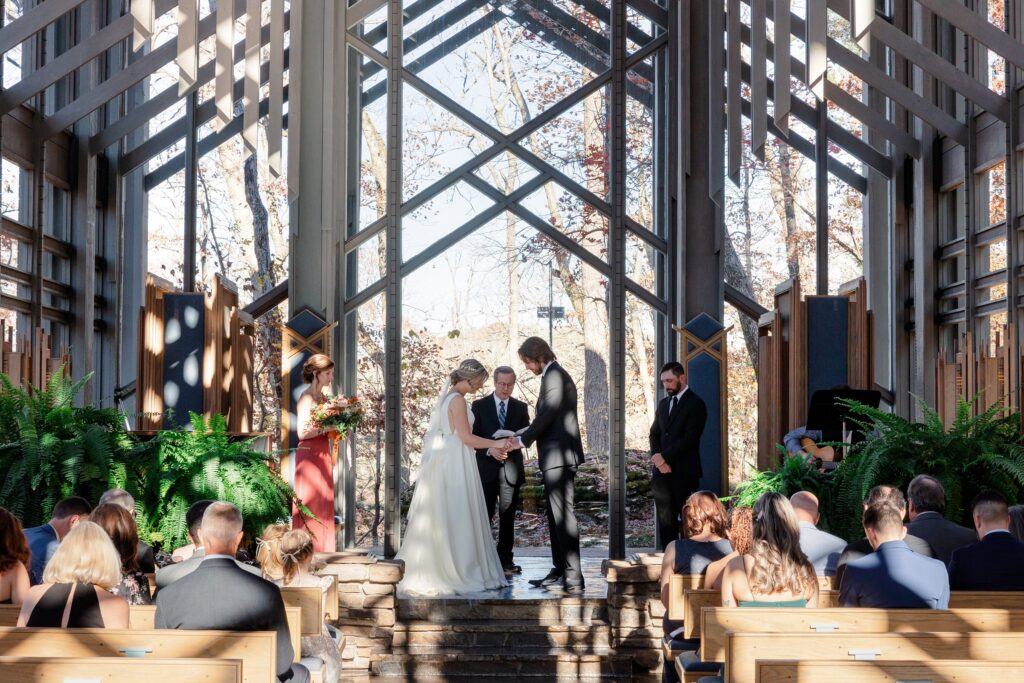Thorncrown Chapel, Eureka Springs Arkansas, fall wedding, dramatic glass chapel wedding