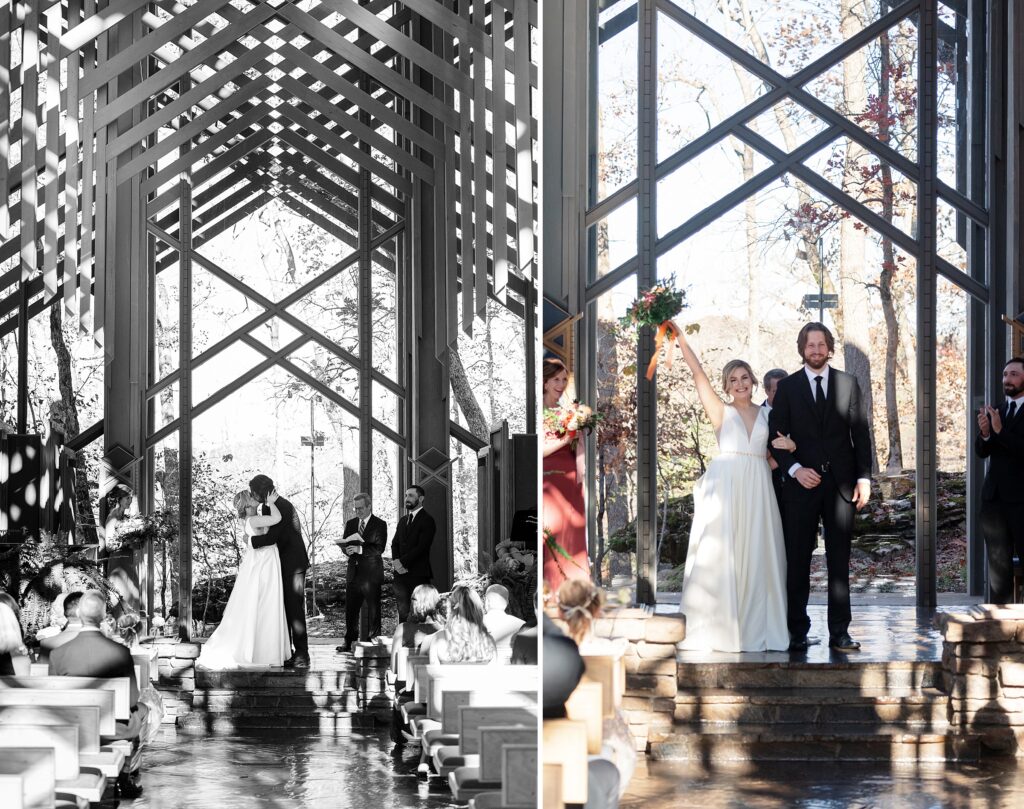 Thorncrown Chapel, Arkansas wedding, dramatic glass chapel wedding, Jenny Yoo NYC gown, unique wedding venue