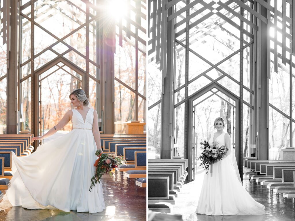 Thorncrown Chapel, dramatic glass chapel wedding, Jenny Yoo NYC wedding gown, Birch on Main, Salon 7, Arloh Flora, Eureka Springs Arkansas, wedding in the Ozarks