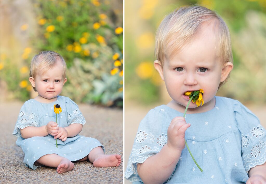 child photography, one-year-old, summer photos, rudbeckia 