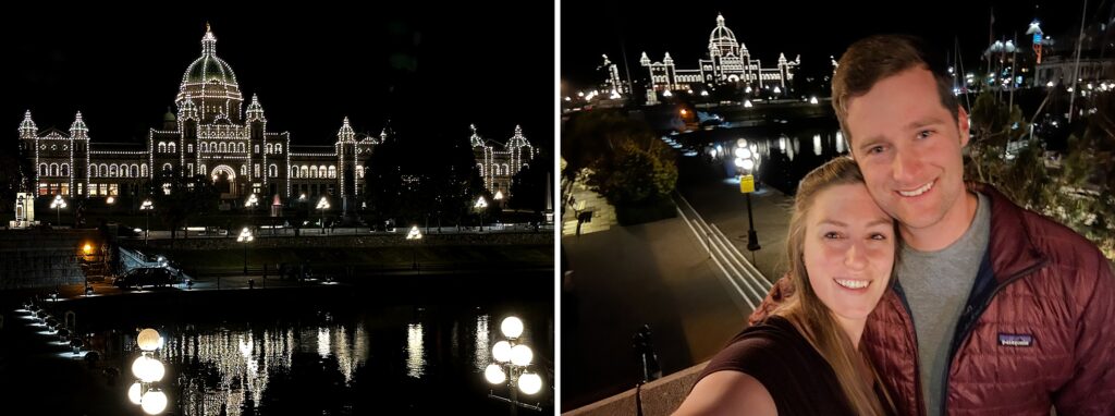 British Columbia, Victoria, Empress Hotel, Inner Harbor, Parliament building, buildings at night