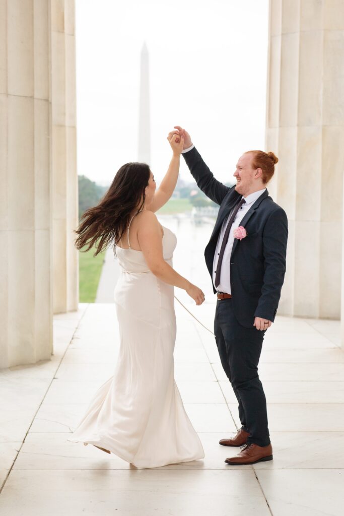 wedding portraits at the lincoln memorial, Nordstrom Rack wedding dress, H&M suit, national mall, dc wedding, traveling wedding photographer