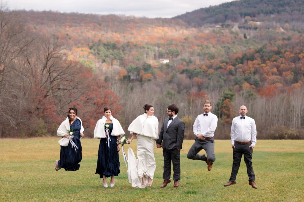 fall wedding venue, White Hollow Acres, New York state, autumn wedding, Allegheny Plateau, wedding party