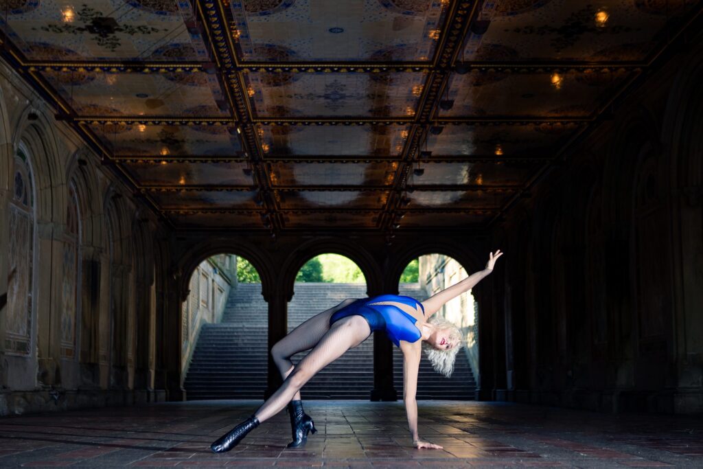 NYC dancer, Central Park, Bethesda terrace, blond, leotard, dance photographer, New York City